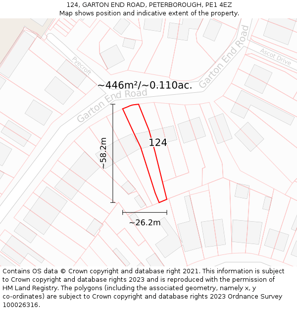 124, GARTON END ROAD, PETERBOROUGH, PE1 4EZ: Plot and title map