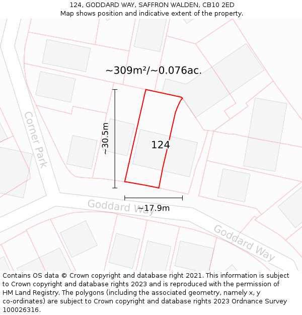 124, GODDARD WAY, SAFFRON WALDEN, CB10 2ED: Plot and title map