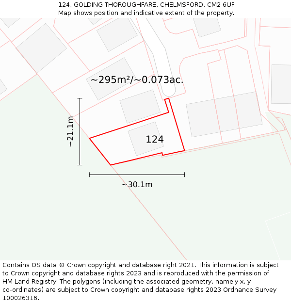 124, GOLDING THOROUGHFARE, CHELMSFORD, CM2 6UF: Plot and title map