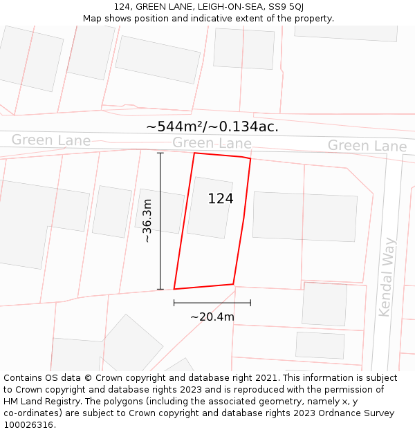 124, GREEN LANE, LEIGH-ON-SEA, SS9 5QJ: Plot and title map