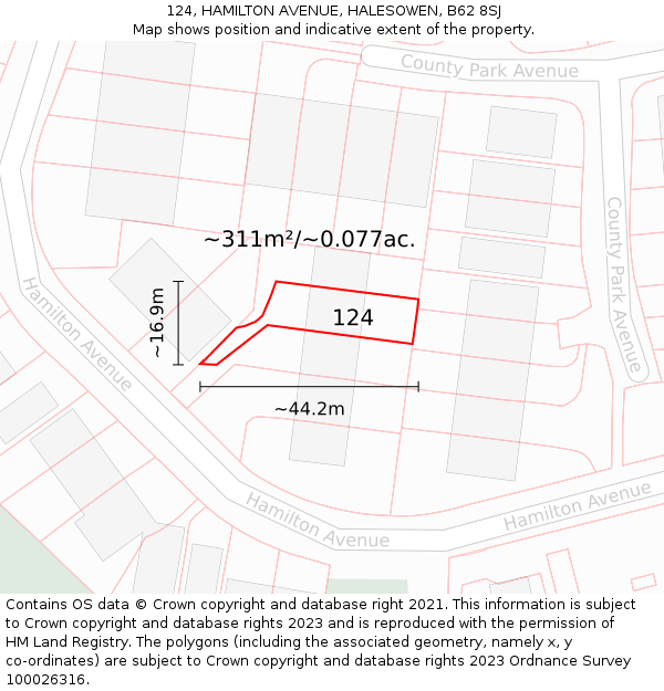 124, HAMILTON AVENUE, HALESOWEN, B62 8SJ: Plot and title map