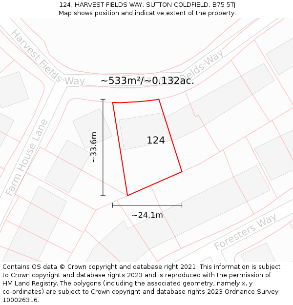 124, HARVEST FIELDS WAY, SUTTON COLDFIELD, B75 5TJ: Plot and title map