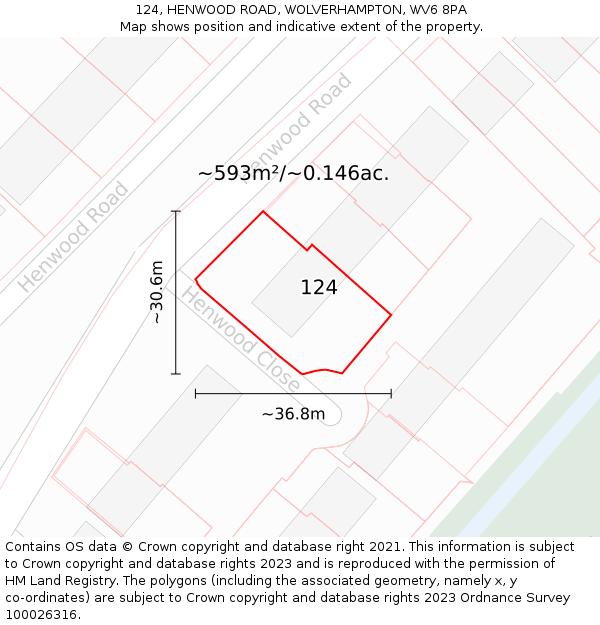 124, HENWOOD ROAD, WOLVERHAMPTON, WV6 8PA: Plot and title map