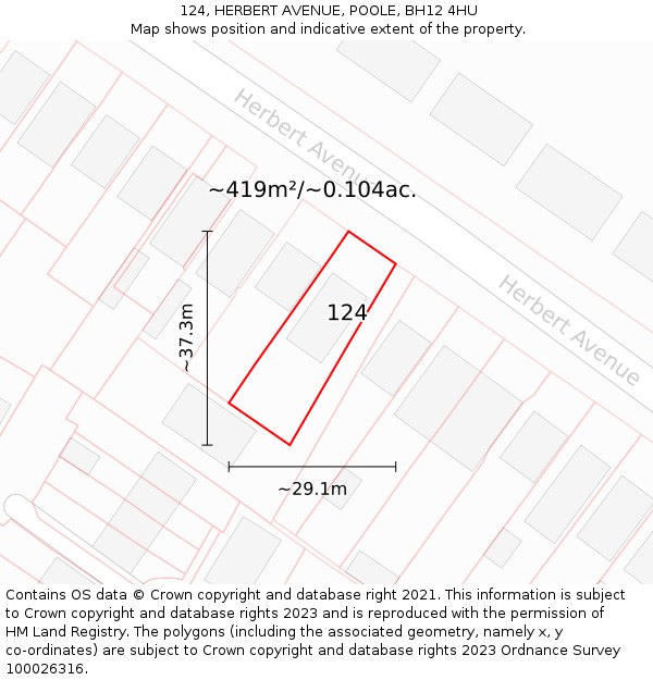 124, HERBERT AVENUE, POOLE, BH12 4HU: Plot and title map