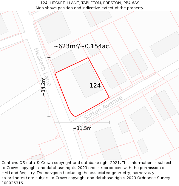 124, HESKETH LANE, TARLETON, PRESTON, PR4 6AS: Plot and title map