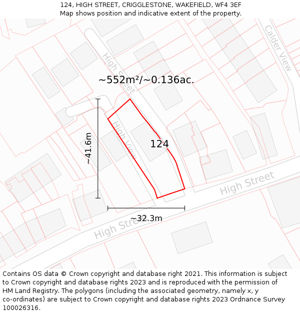 124, HIGH STREET, CRIGGLESTONE, WAKEFIELD, WF4 3EF: Plot and title map