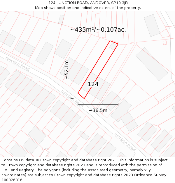 124, JUNCTION ROAD, ANDOVER, SP10 3JB: Plot and title map