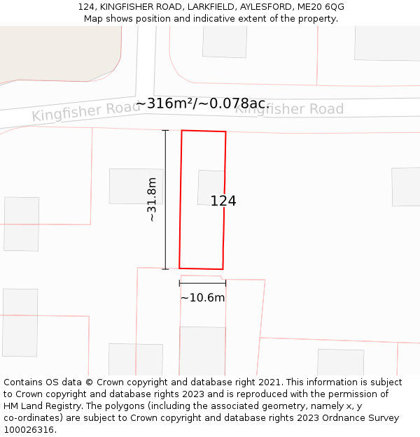 124, KINGFISHER ROAD, LARKFIELD, AYLESFORD, ME20 6QG: Plot and title map