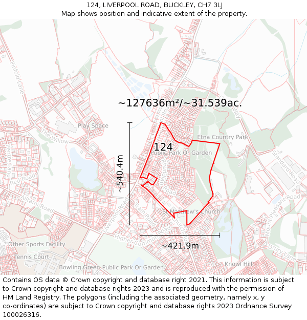 124, LIVERPOOL ROAD, BUCKLEY, CH7 3LJ: Plot and title map