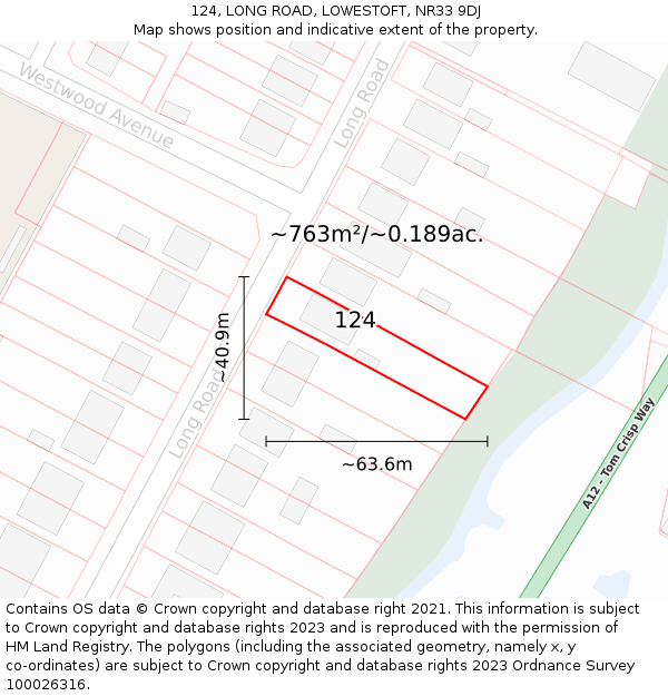124, LONG ROAD, LOWESTOFT, NR33 9DJ: Plot and title map