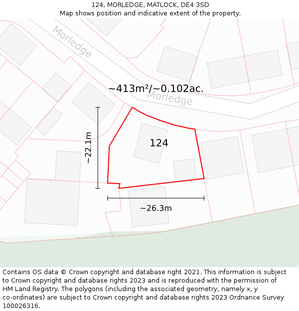 124, MORLEDGE, MATLOCK, DE4 3SD: Plot and title map