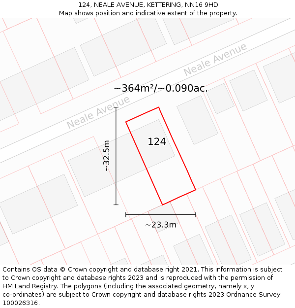 124, NEALE AVENUE, KETTERING, NN16 9HD: Plot and title map