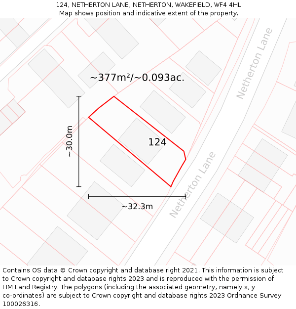 124, NETHERTON LANE, NETHERTON, WAKEFIELD, WF4 4HL: Plot and title map
