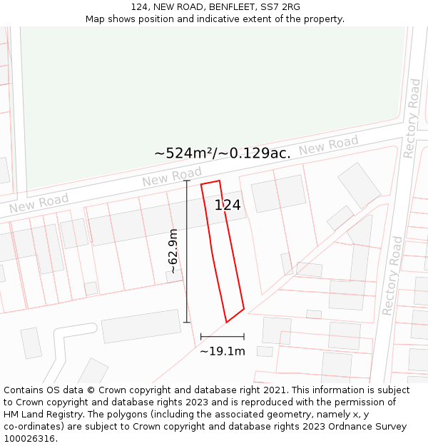 124, NEW ROAD, BENFLEET, SS7 2RG: Plot and title map
