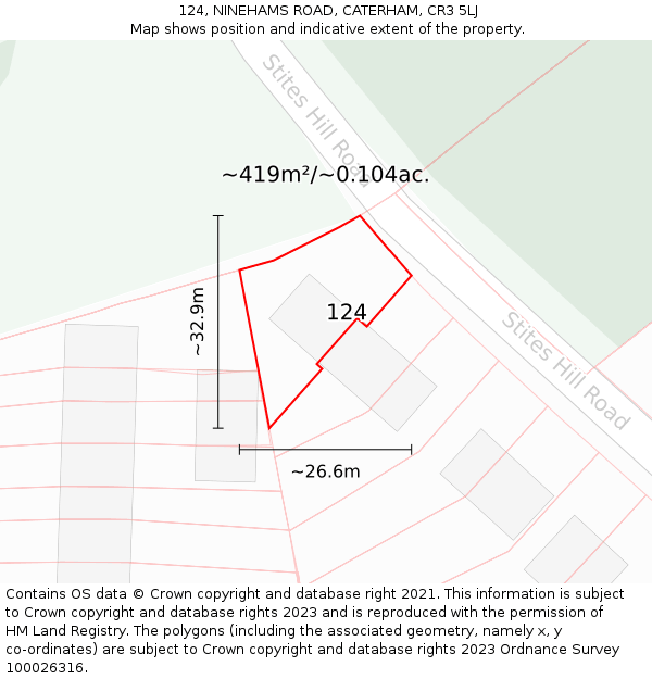 124, NINEHAMS ROAD, CATERHAM, CR3 5LJ: Plot and title map