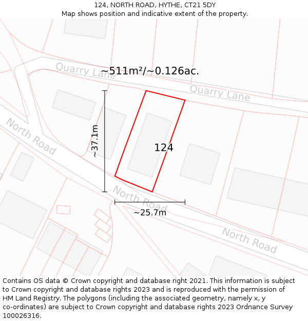 124, NORTH ROAD, HYTHE, CT21 5DY: Plot and title map