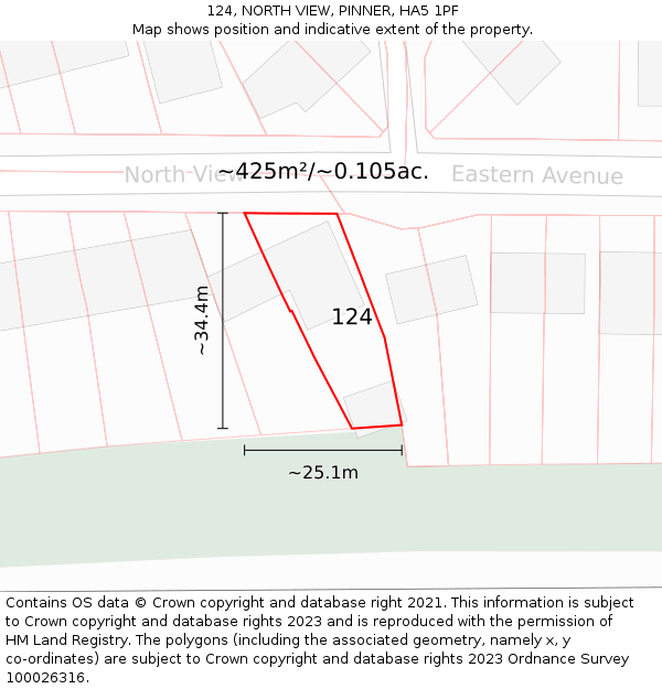 124, NORTH VIEW, PINNER, HA5 1PF: Plot and title map