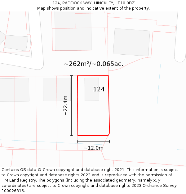 124, PADDOCK WAY, HINCKLEY, LE10 0BZ: Plot and title map