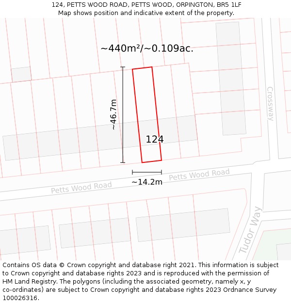 124, PETTS WOOD ROAD, PETTS WOOD, ORPINGTON, BR5 1LF: Plot and title map