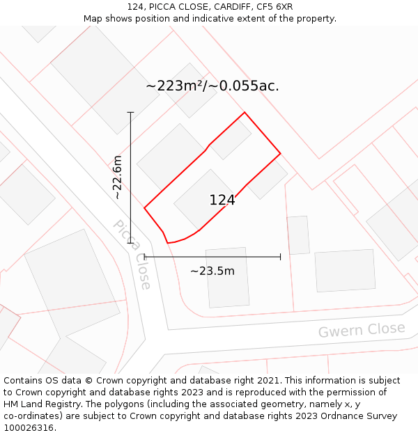 124, PICCA CLOSE, CARDIFF, CF5 6XR: Plot and title map