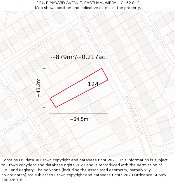 124, PLYMYARD AVENUE, EASTHAM, WIRRAL, CH62 8HF: Plot and title map