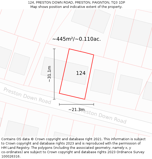 124, PRESTON DOWN ROAD, PRESTON, PAIGNTON, TQ3 1DP: Plot and title map