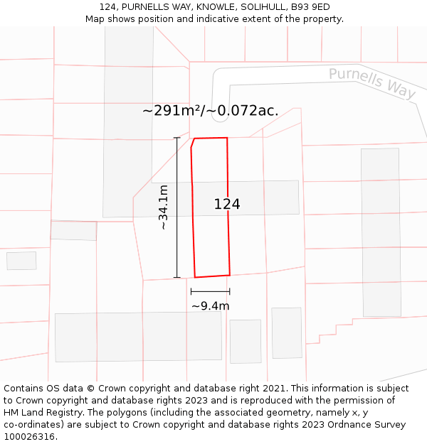 124, PURNELLS WAY, KNOWLE, SOLIHULL, B93 9ED: Plot and title map