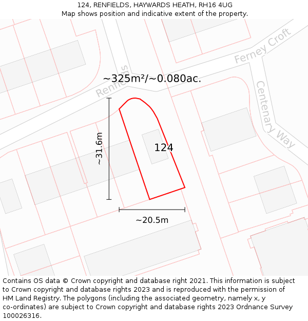 124, RENFIELDS, HAYWARDS HEATH, RH16 4UG: Plot and title map