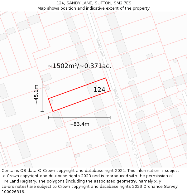 124, SANDY LANE, SUTTON, SM2 7ES: Plot and title map