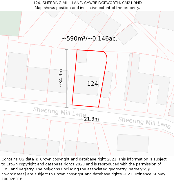 124, SHEERING MILL LANE, SAWBRIDGEWORTH, CM21 9ND: Plot and title map