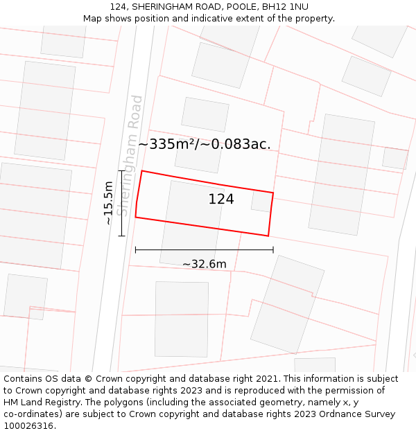 124, SHERINGHAM ROAD, POOLE, BH12 1NU: Plot and title map