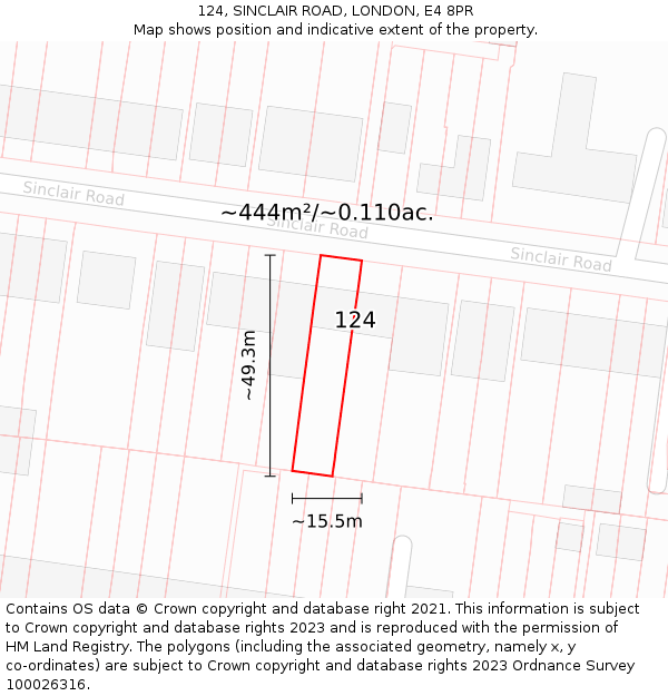 124, SINCLAIR ROAD, LONDON, E4 8PR: Plot and title map