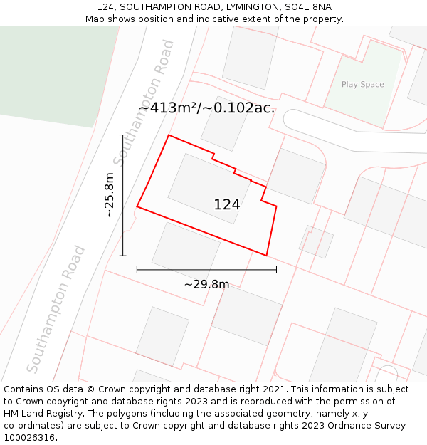 124, SOUTHAMPTON ROAD, LYMINGTON, SO41 8NA: Plot and title map