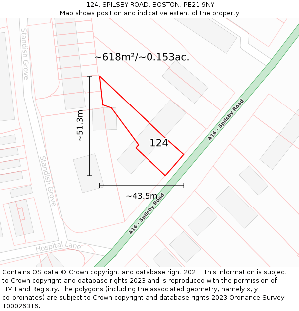 124, SPILSBY ROAD, BOSTON, PE21 9NY: Plot and title map