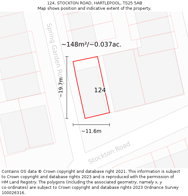 124, STOCKTON ROAD, HARTLEPOOL, TS25 5AB: Plot and title map