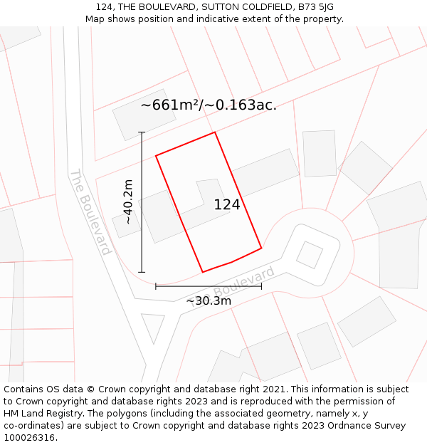 124, THE BOULEVARD, SUTTON COLDFIELD, B73 5JG: Plot and title map