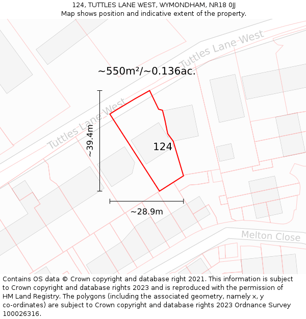 124, TUTTLES LANE WEST, WYMONDHAM, NR18 0JJ: Plot and title map