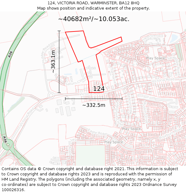 124, VICTORIA ROAD, WARMINSTER, BA12 8HQ: Plot and title map