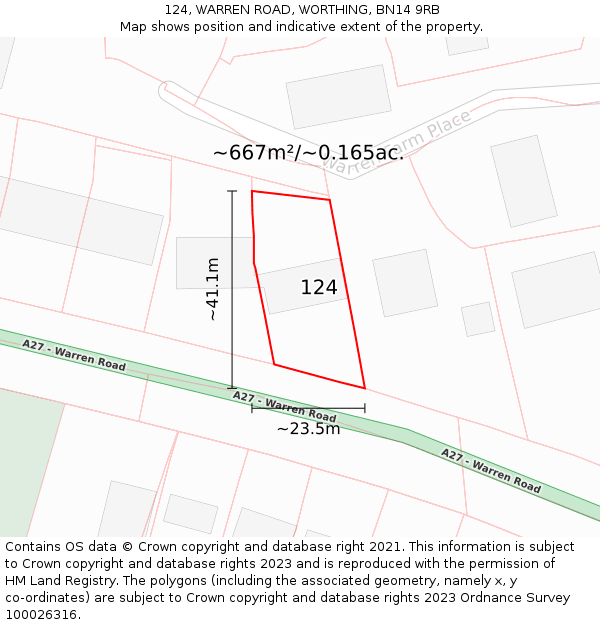 124, WARREN ROAD, WORTHING, BN14 9RB: Plot and title map
