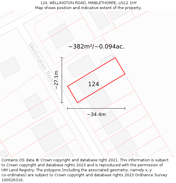124, WELLINGTON ROAD, MABLETHORPE, LN12 1HY: Plot and title map