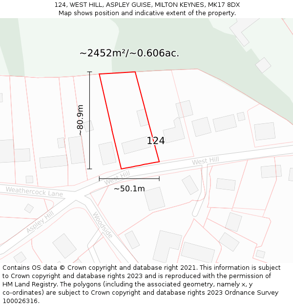 124, WEST HILL, ASPLEY GUISE, MILTON KEYNES, MK17 8DX: Plot and title map