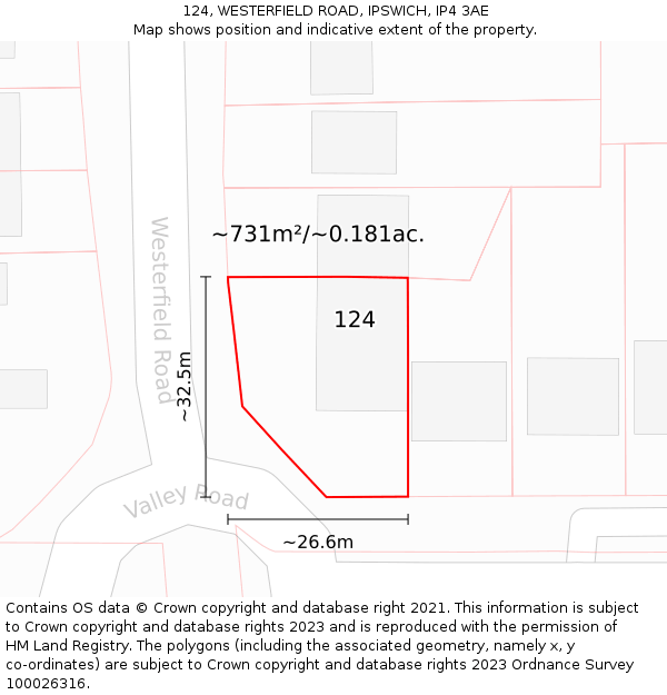 124, WESTERFIELD ROAD, IPSWICH, IP4 3AE: Plot and title map