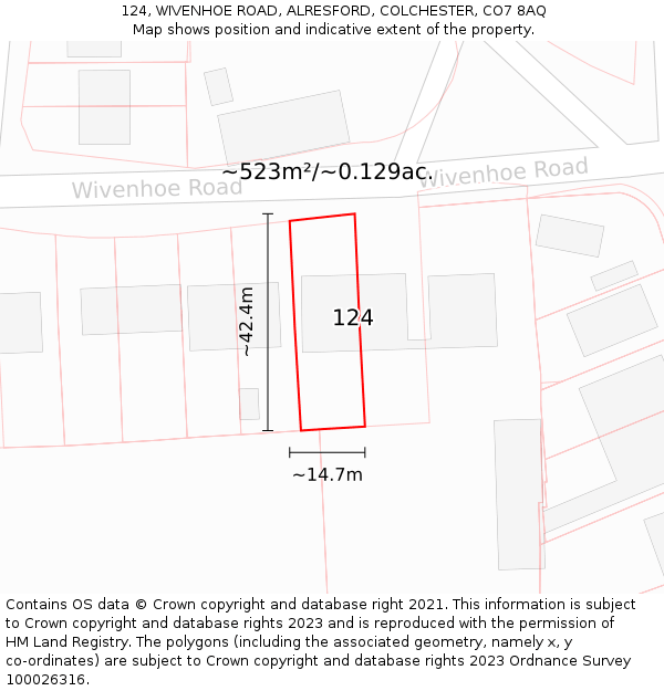 124, WIVENHOE ROAD, ALRESFORD, COLCHESTER, CO7 8AQ: Plot and title map