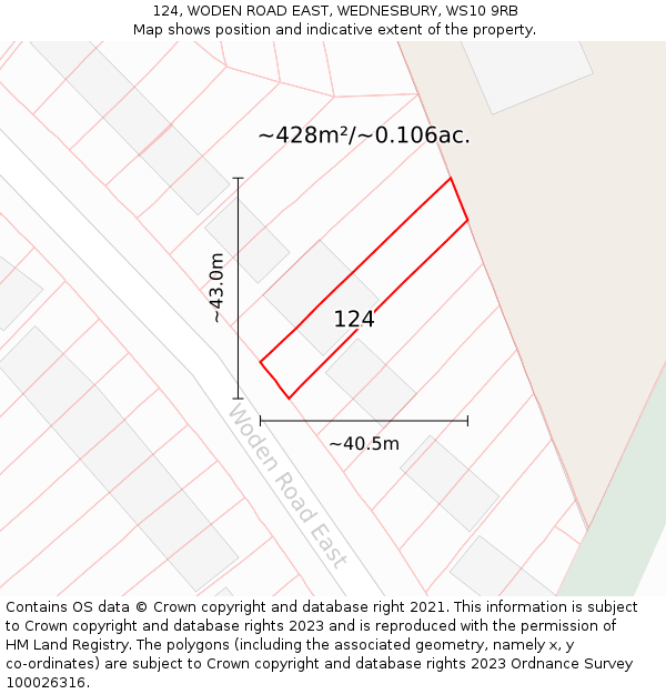 124, WODEN ROAD EAST, WEDNESBURY, WS10 9RB: Plot and title map