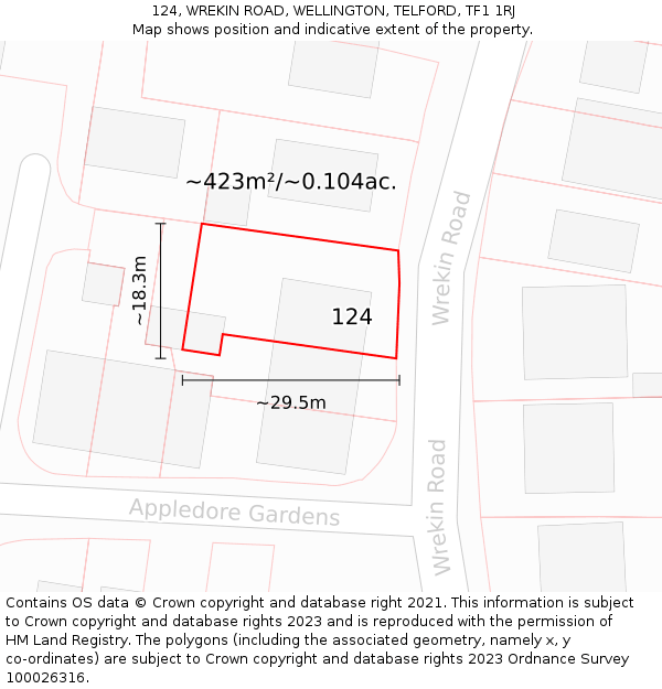124, WREKIN ROAD, WELLINGTON, TELFORD, TF1 1RJ: Plot and title map