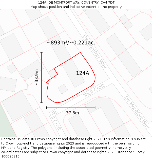 124A, DE MONTFORT WAY, COVENTRY, CV4 7DT: Plot and title map