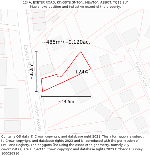 124A, EXETER ROAD, KINGSTEIGNTON, NEWTON ABBOT, TQ12 3LY: Plot and title map
