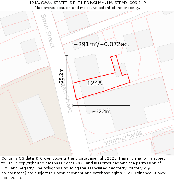 124A, SWAN STREET, SIBLE HEDINGHAM, HALSTEAD, CO9 3HP: Plot and title map