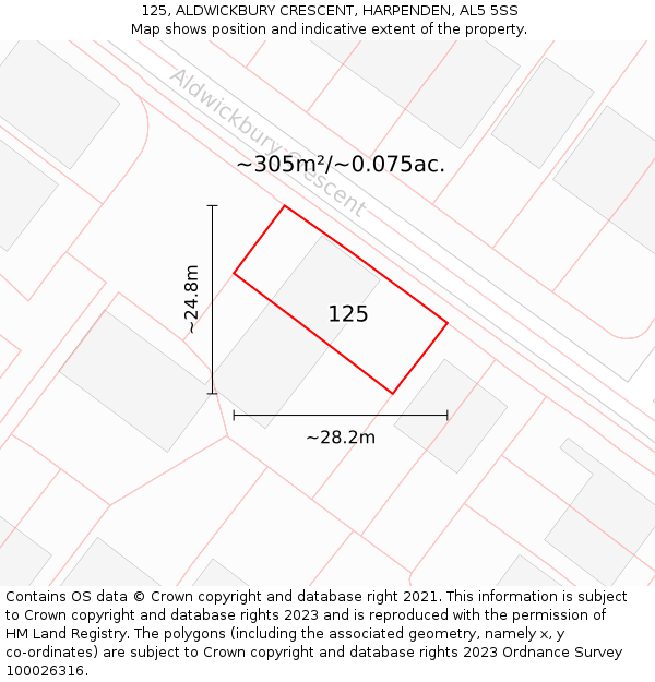 125, ALDWICKBURY CRESCENT, HARPENDEN, AL5 5SS: Plot and title map