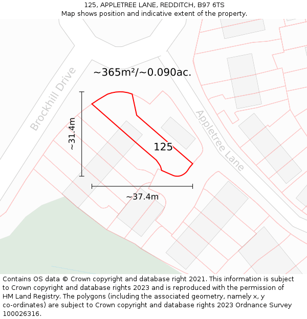 125, APPLETREE LANE, REDDITCH, B97 6TS: Plot and title map